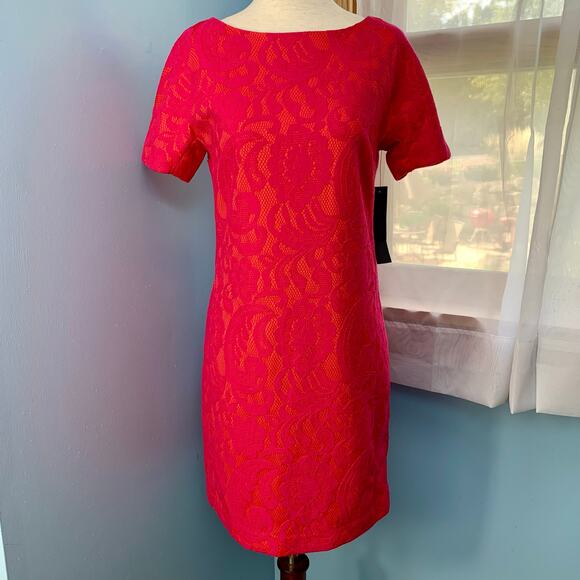 NWT Cynthia Steffe Pink Lace Short Sleeve Sheath Dress Size 2 - Picture 1 of 9